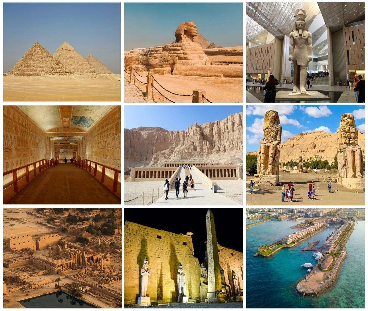 Pyramids of Giza and the Red Sea, representing Egypt’s historic and relaxing destinations