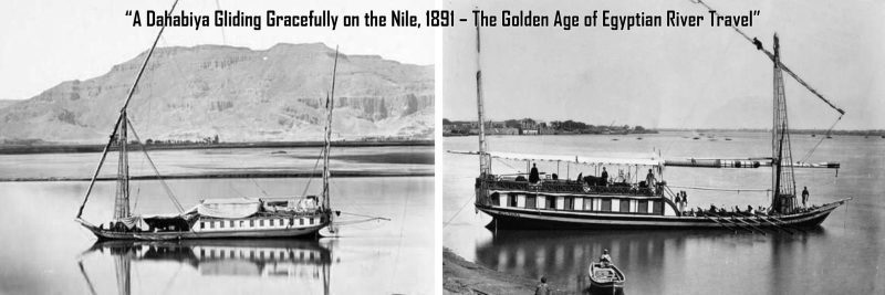 Vintage 19th century photo of a traditional Dahabiya sailing boat on the Nile River