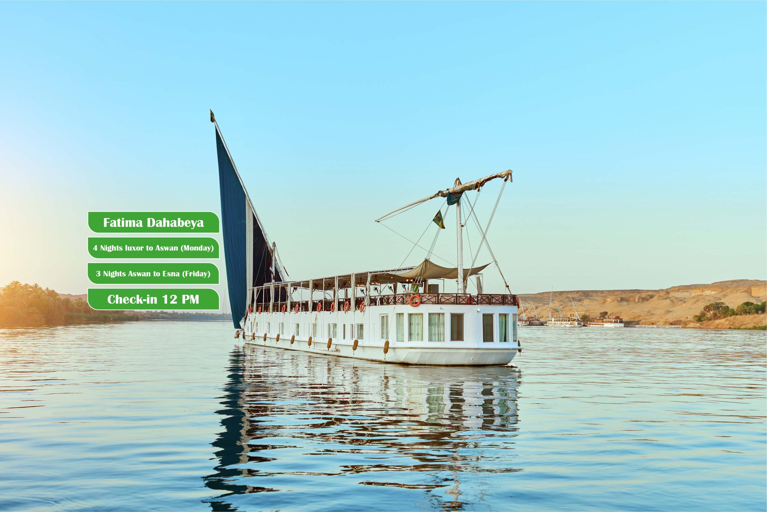 Traditional Dahabeya sailboat cruising on the Nile, Egypt