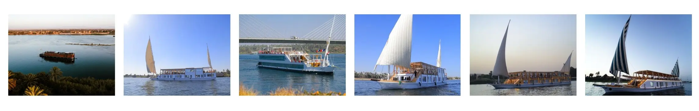 A wide horizontal panoramic travel banner showcasing iconic ancient Egyptian monuments and scenic highlights for visiting Egypt.