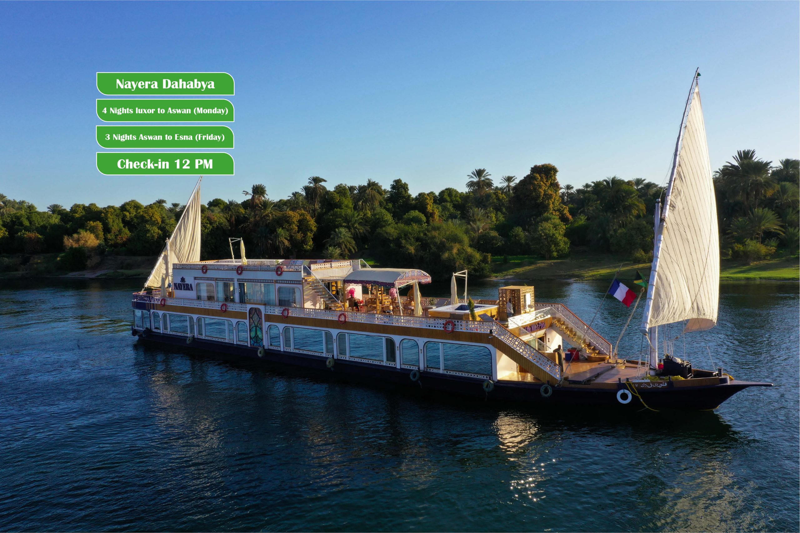 Dahabya sailing on the Nile River in Egypt