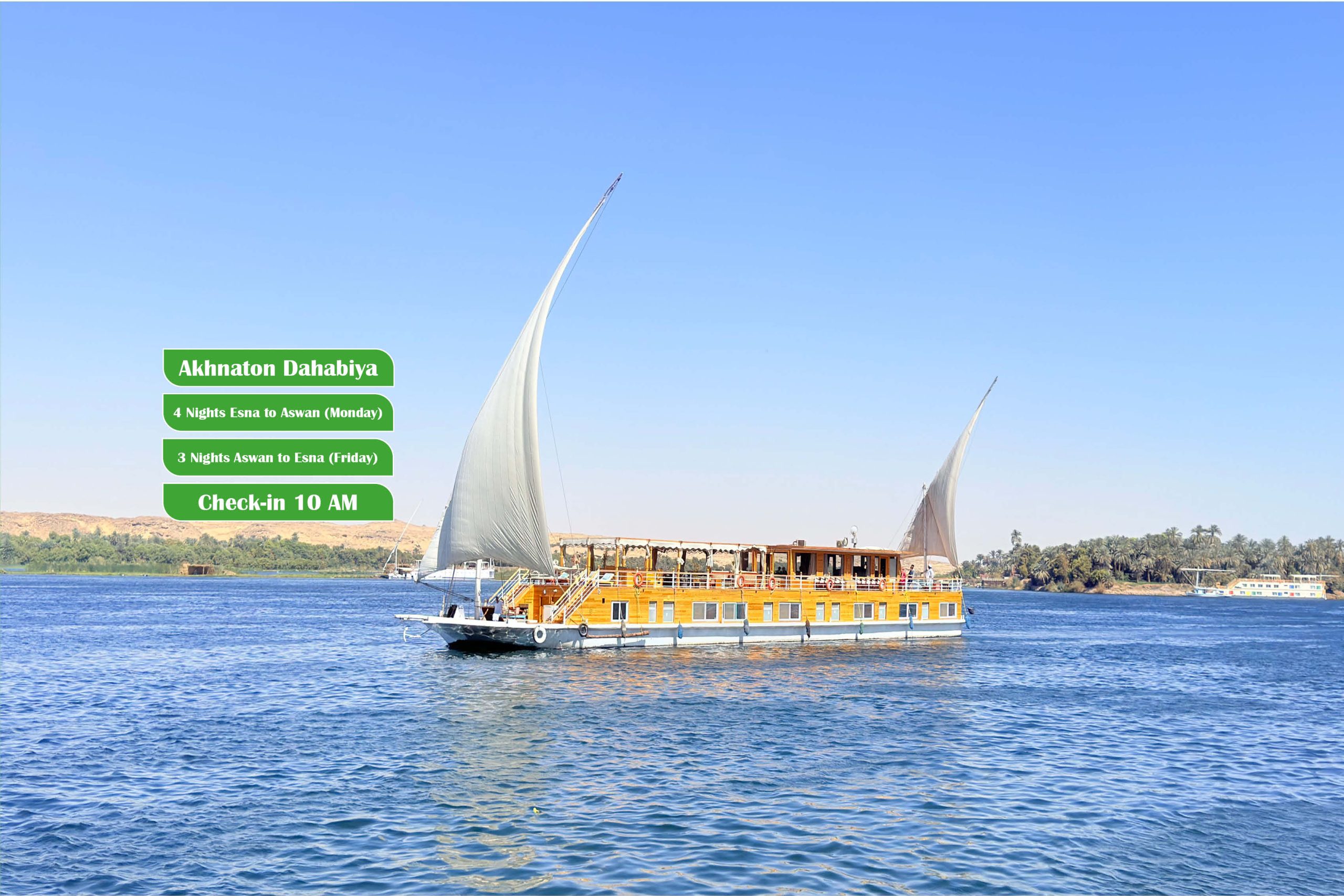 Traditional Dahabeya sailboat cruising on the Nile, Egypt