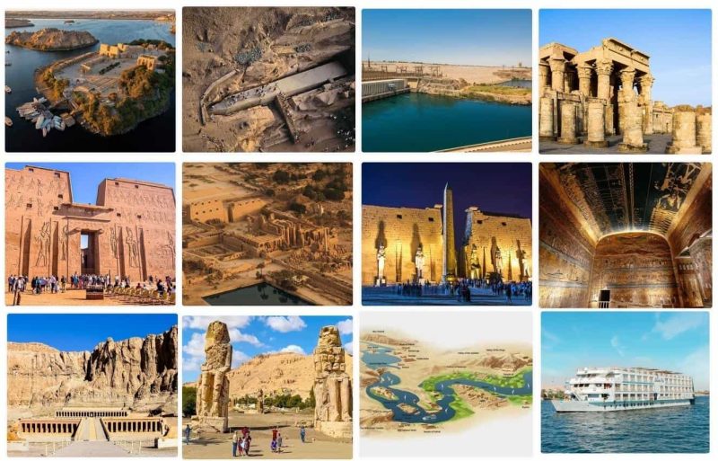 Luxury Nile cruise ship sailing from Aswan to Luxor with views of the Nile River and surrounding landscapes