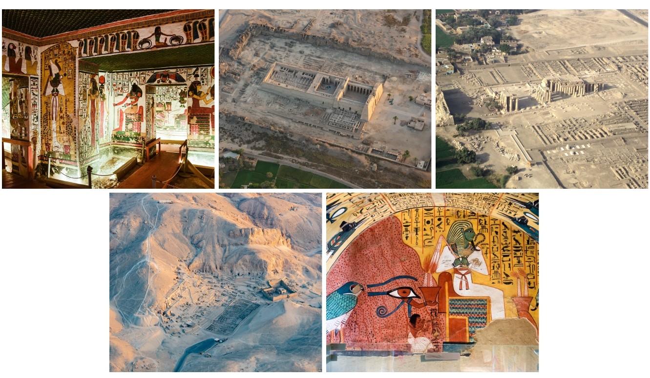 Luxor West Bank tour sites including the Valley of the Queens, Medinat Habu, Deir El-Medina, and the Ramesseum.
