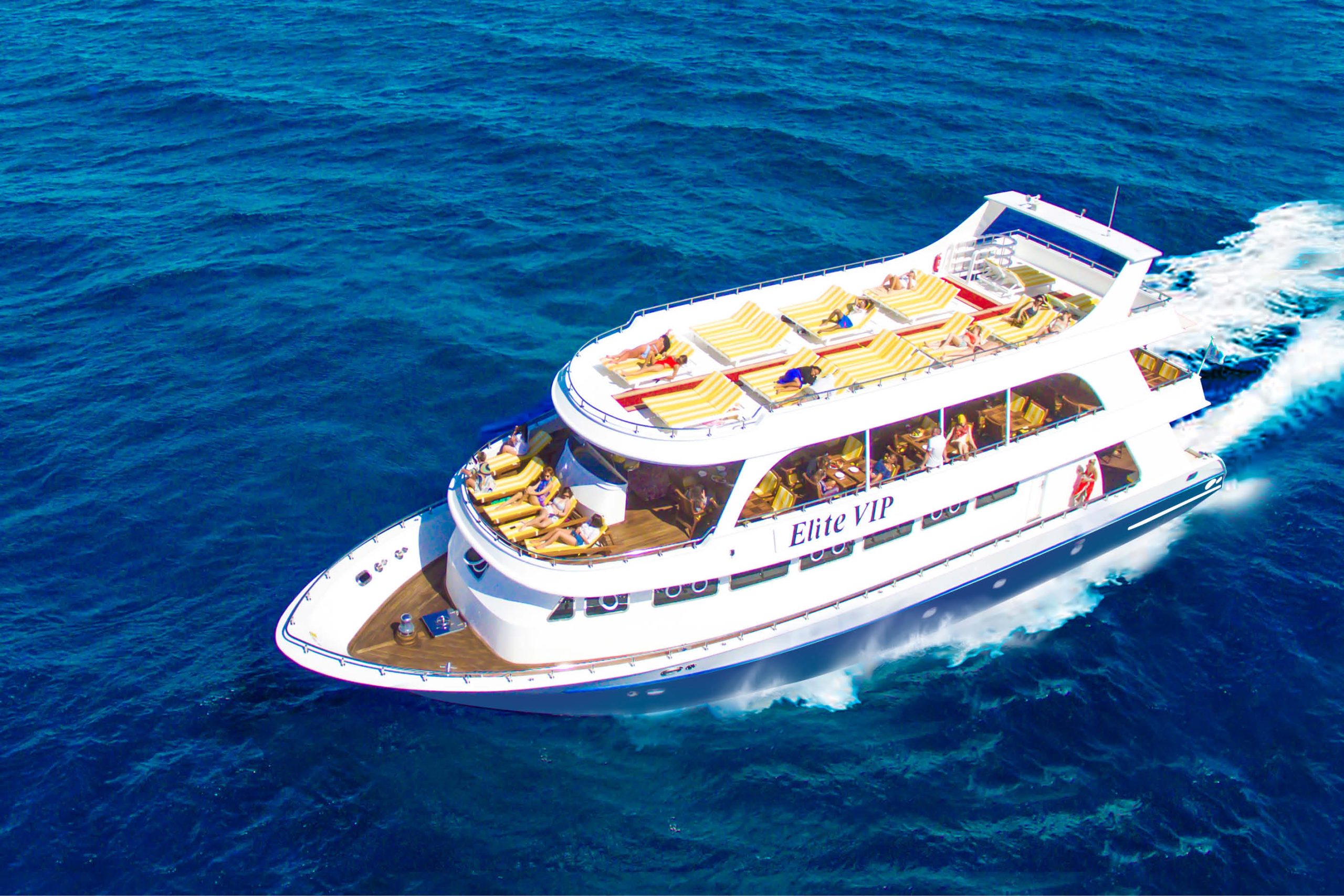 Luxury VIP cruise boat sailing on the Red Sea in Hurghada.