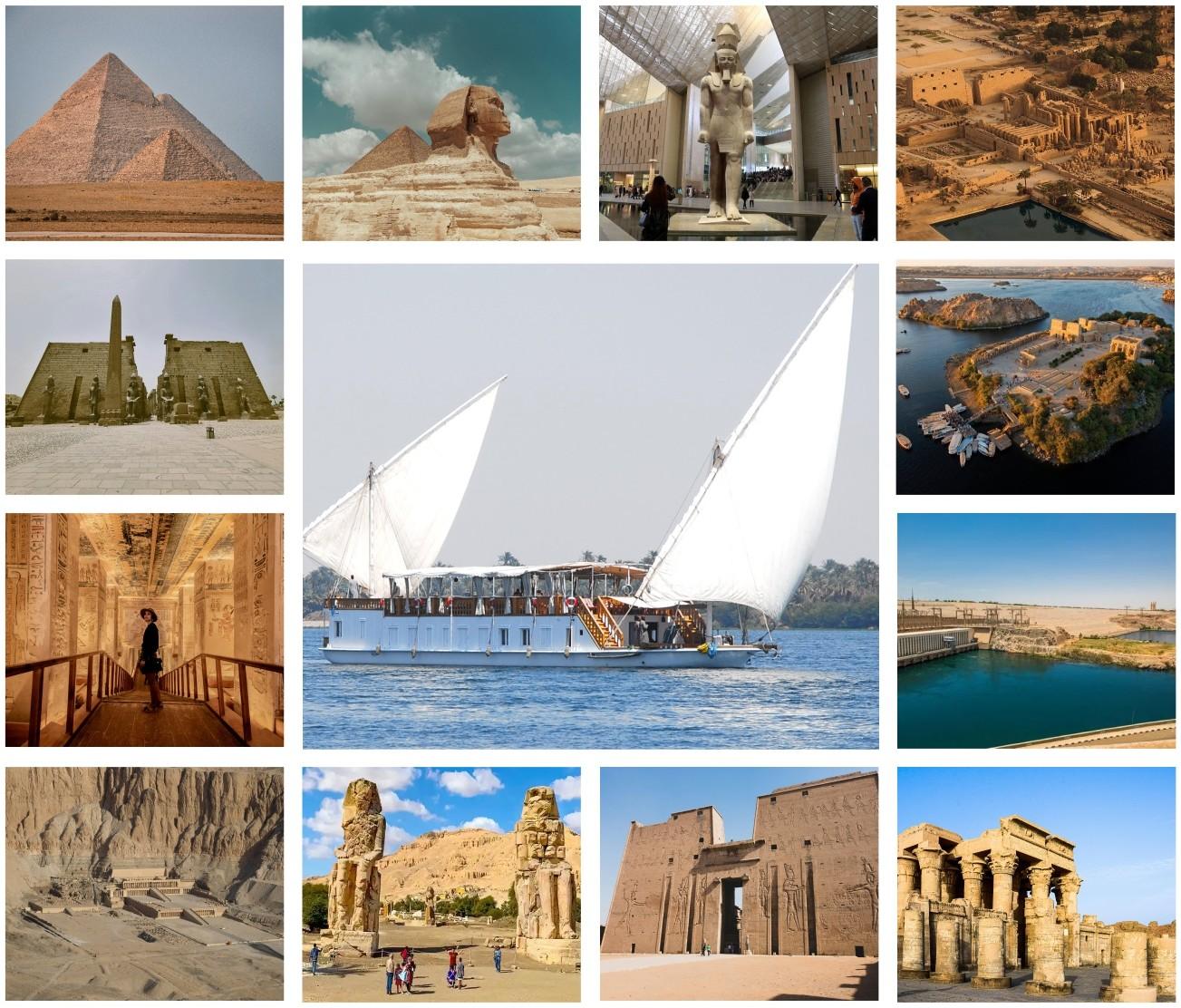 7 Days Cairo and Dahabiya Nile Cruise Tour featuring Cairo landmarks and a luxurious Dahabiya cruise on the Nile