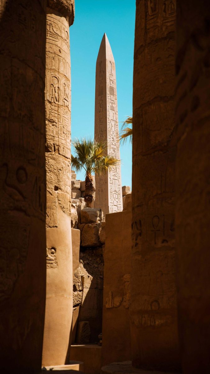 A highlights view of a Nile cruise stop at Karnak Temple, showing the Obelisk of Hatshepsut and the Great Hypostyle Hall.