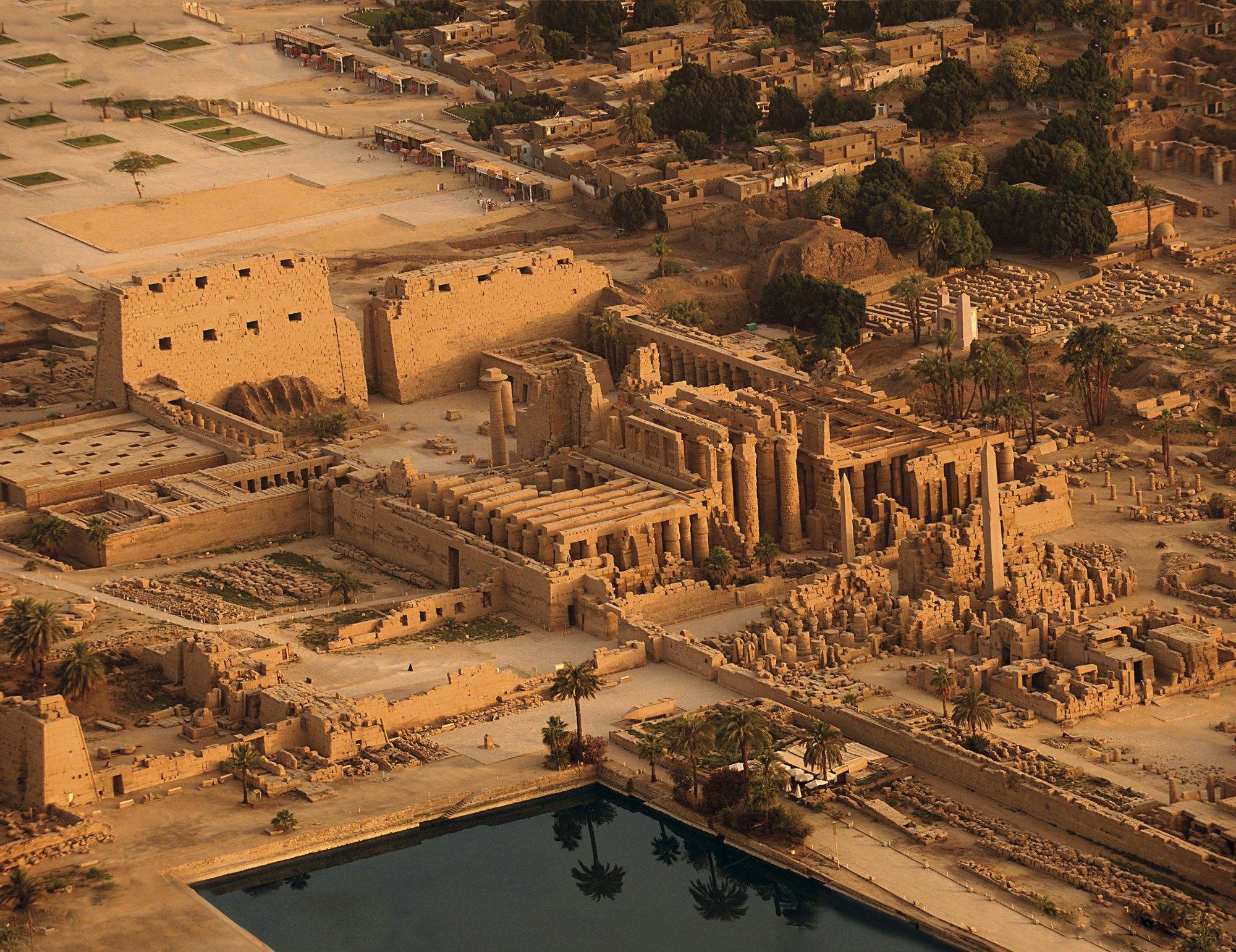 Karnak Temple in Luxor, Egypt, showing the Great Hypostyle Hall with massive sandstone columns