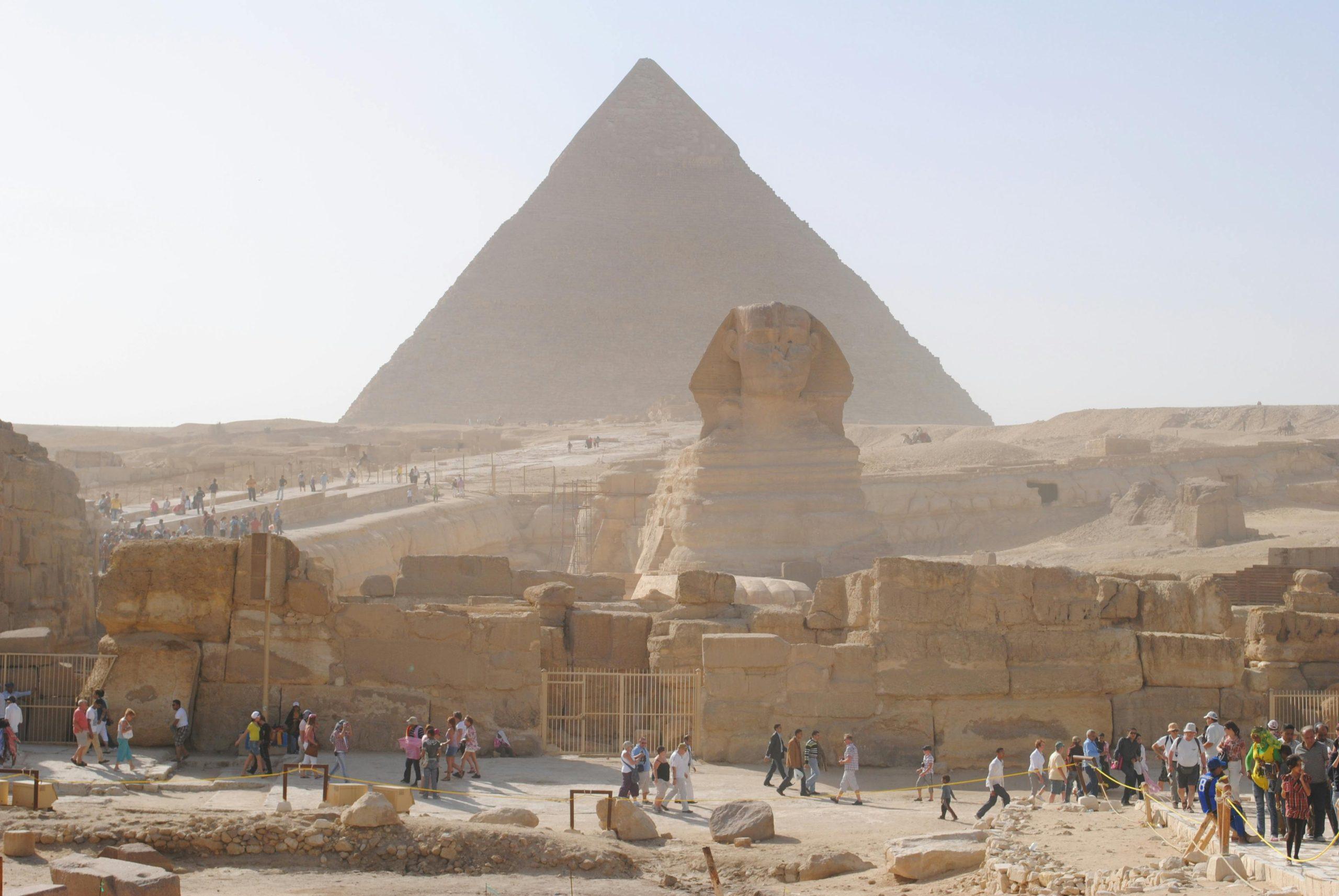 The Great Pyramid of Giza and Great Sphinx on the Giza Plateau near Cairo Egypt