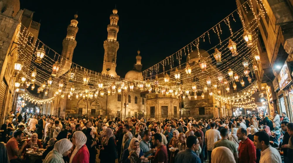Colorful traditional Ramadan lanterns hanging in a Cairo market during Ramadan travel in Egypt